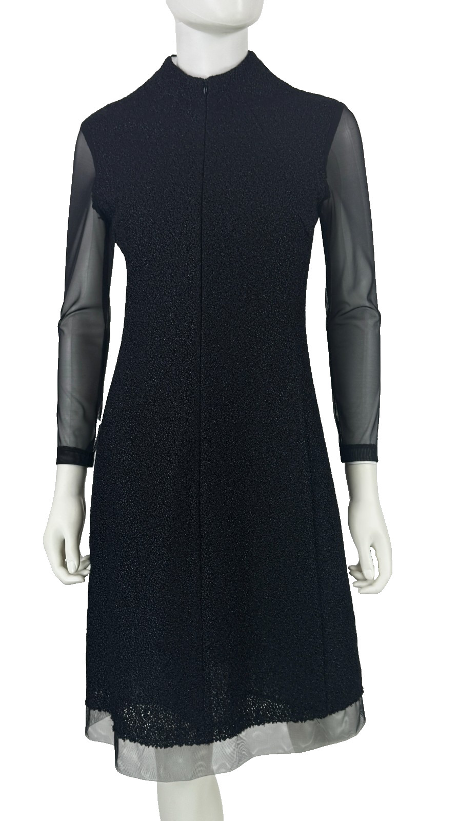 $3K Akris Black Sheer Mesh Cocktail Dress 6 US 42 IT 36 D M Tweed Runway MINT