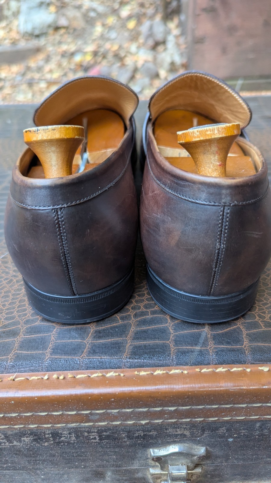 Gucci Brown Leather Loafers GG Style Strap Men’s Size 10 Made in Italy