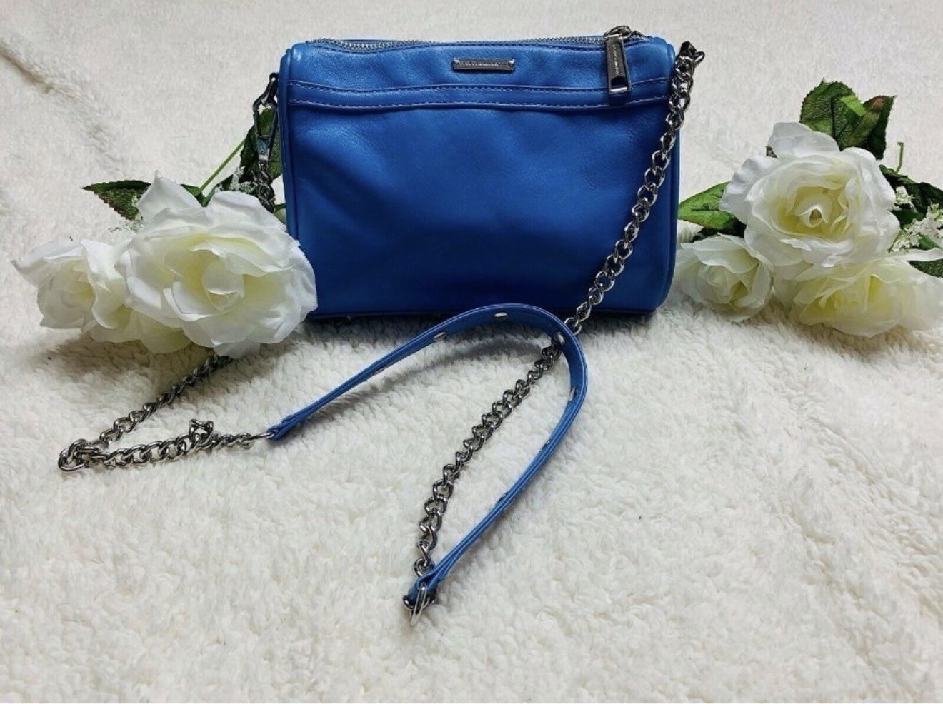 REBECCA MINKOFF MAC Blue Crossbody Chain Strap Silver Hardware with Dust Bag