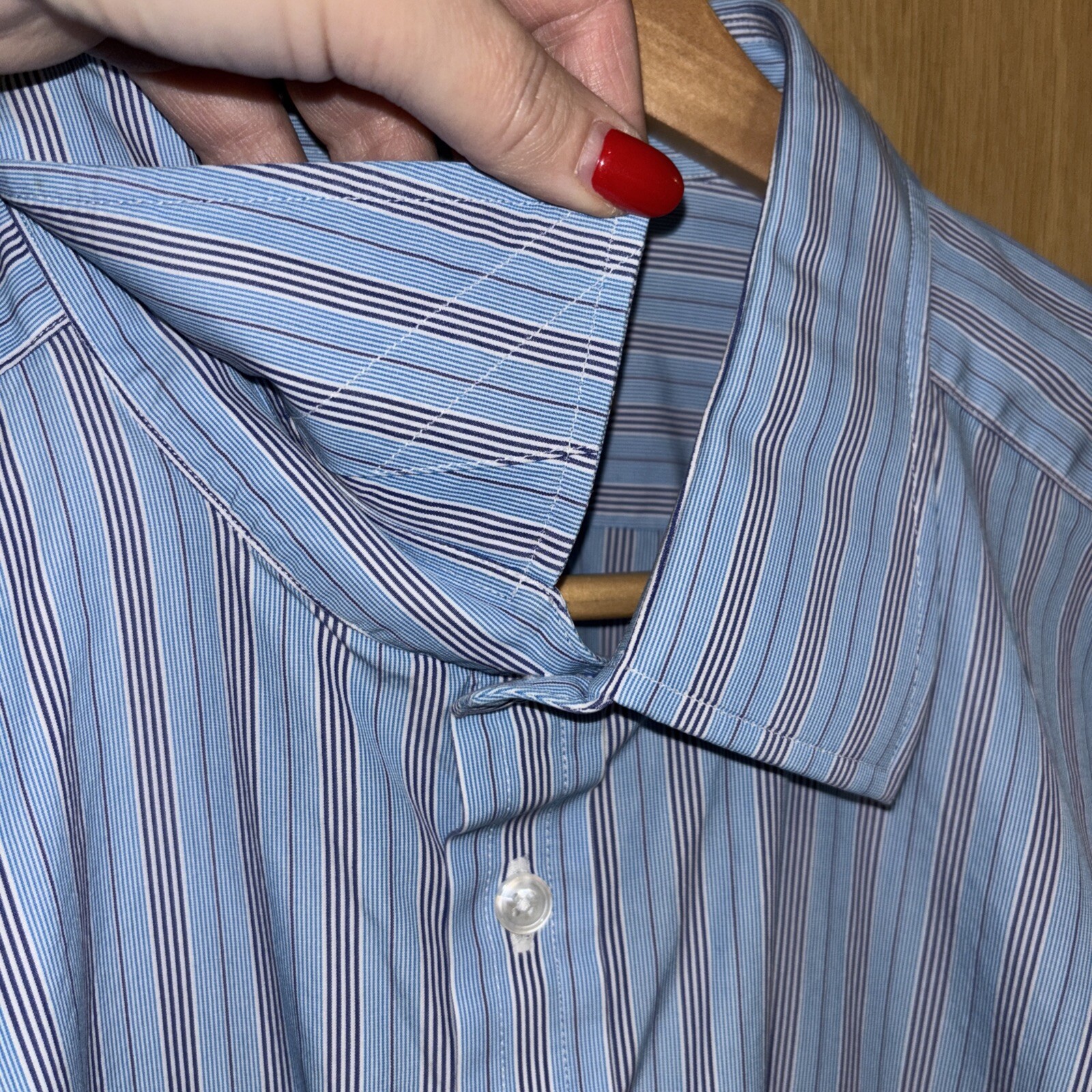 Turnbull & Asser Shirt Classic Blue White Stripe Double Cuff Cotton 19” 48cm