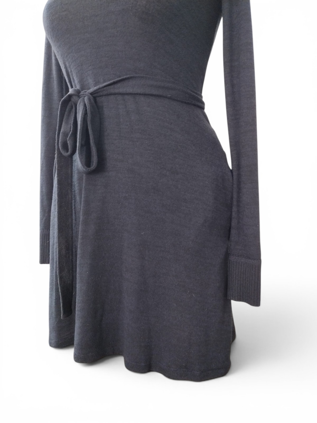 Abercrombie & Fitch Navy Blue Knit Tie-Waist Dress Long Sleeve Pockets…