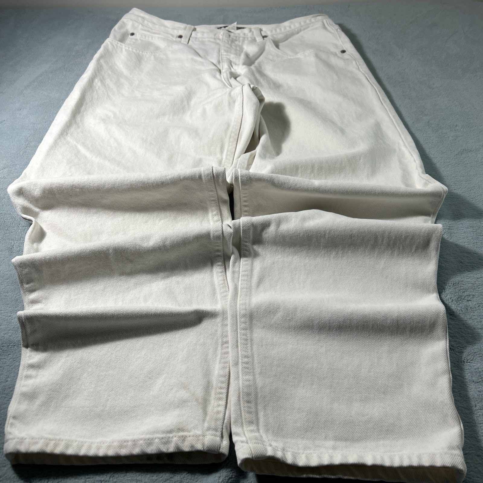 Y2K 2000s Anchor Blue Relaxed White Jeans 36×32 Baggy Hamilton Baggie Loose VTG