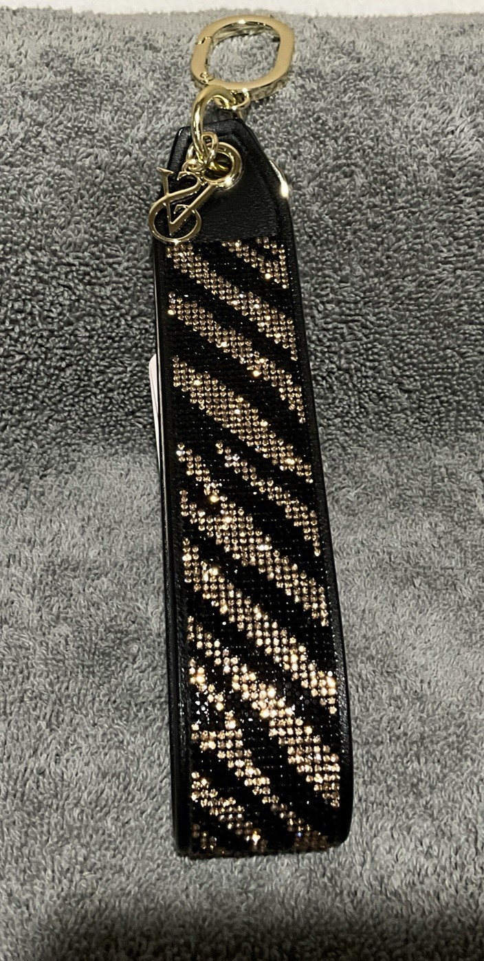 NWT Victoria’s Secret Bling / Rhinestone Black Zebra Wristlet Strap Keychain