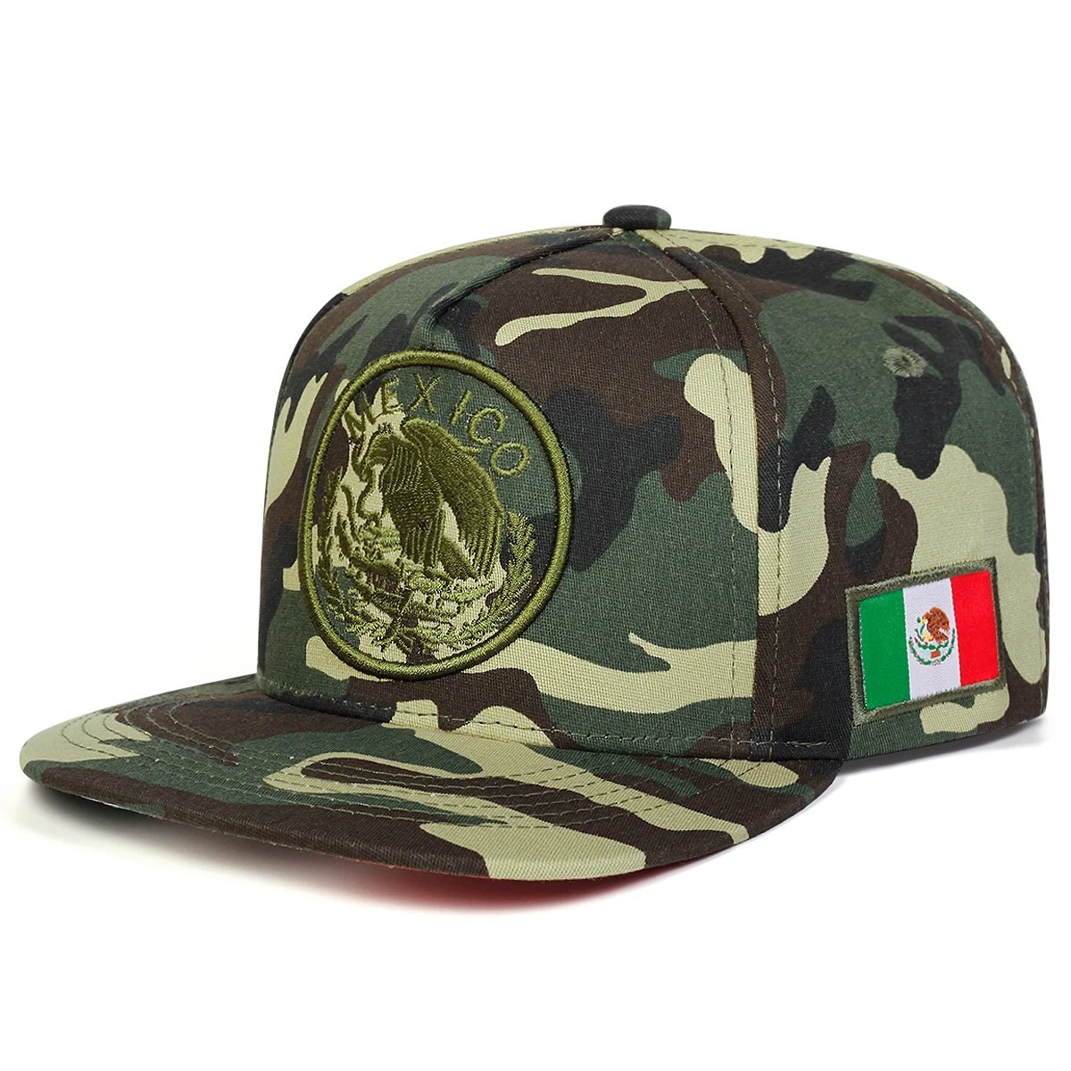 Mexico Flag Snapback Hat Eagle Embroidered New Flat Brim Cap Black Red Green