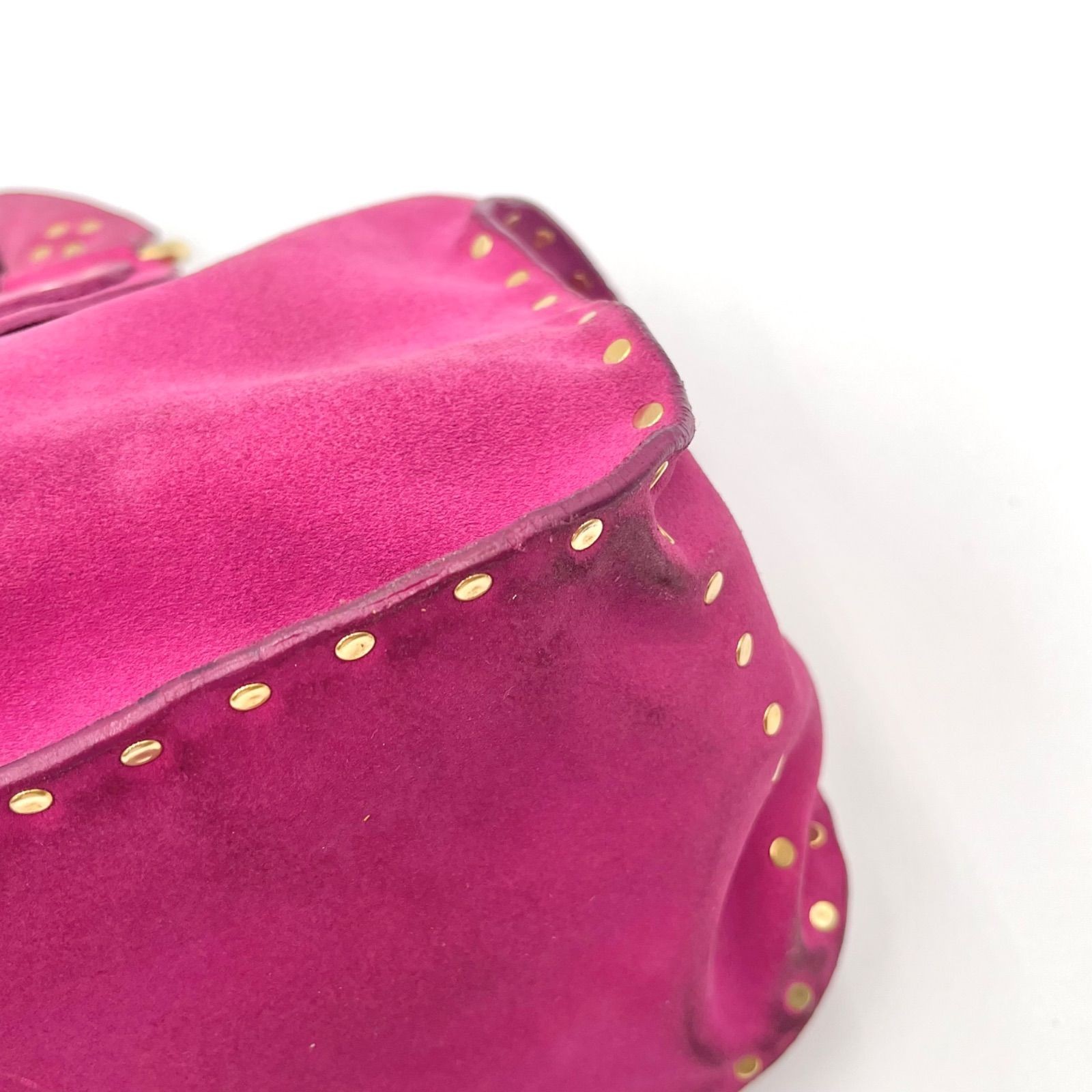Auth Celine Boogie Bag Y2K Studded Suede Leather Handbag, Pink 2Y10216