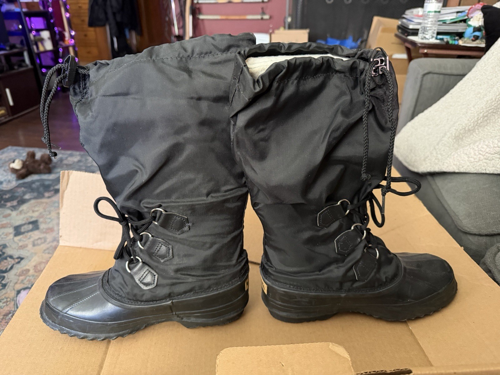 SOREL Womens Snowlion Boots CANADA Snowmobile Arctic Black, Size 7