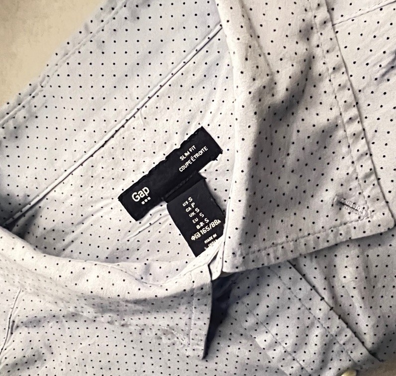 Gap Men’s Slim Fit Dress Shirt S Light Blue/Navy Polka Dot Point Collar Button