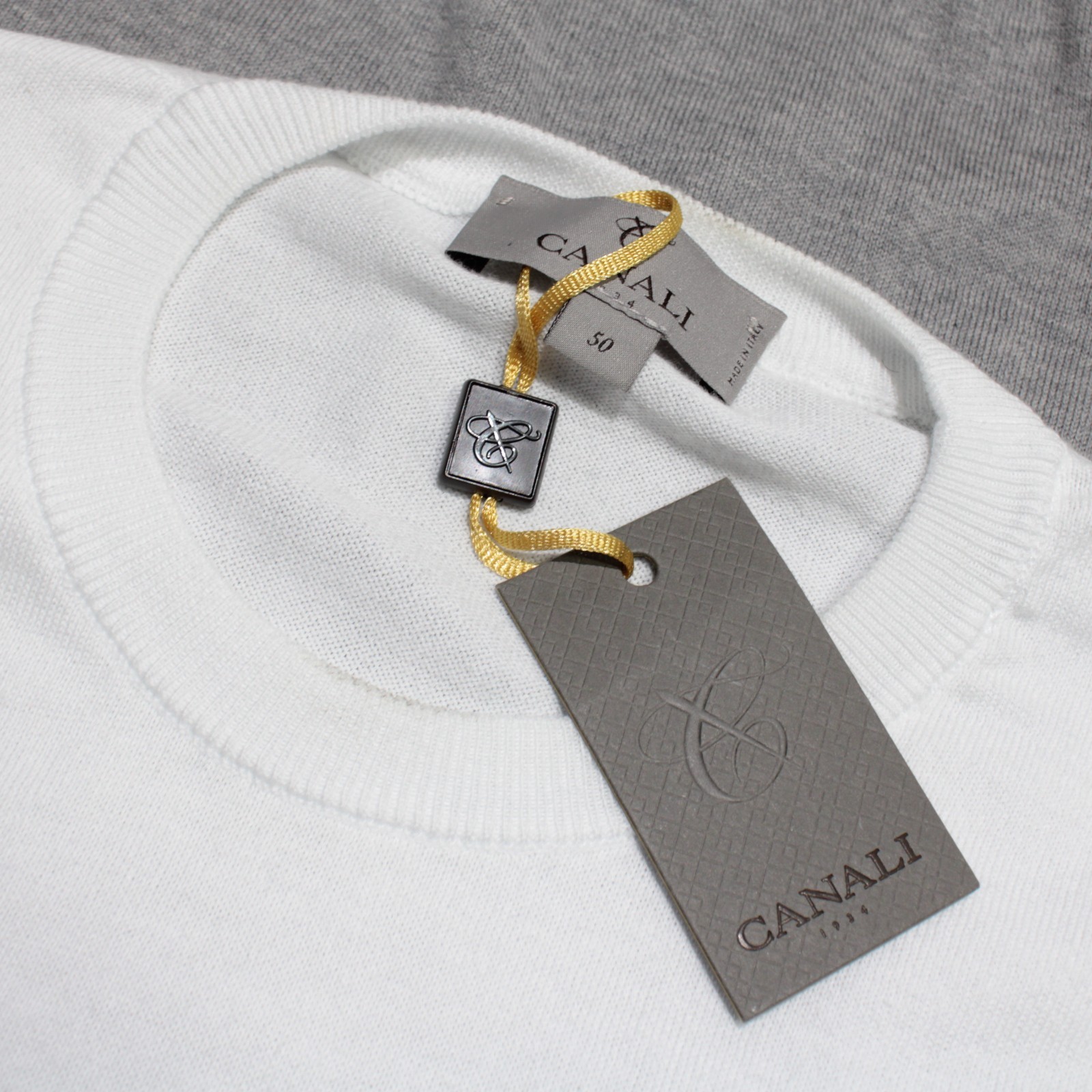 Canali NWD Pullover Sweater Size 50 (US M) in Gray & White 100% Cotton