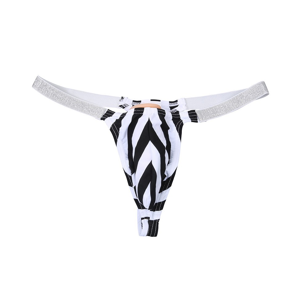 Men Low Rise Striped Thong Underwear with Breathable Bulge Pouch for Comfort