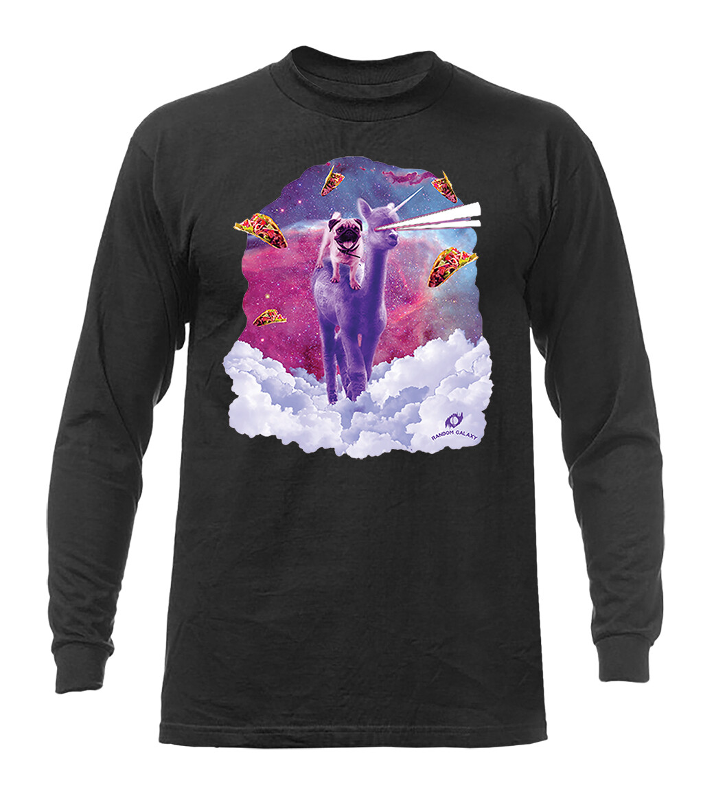 Cosmic Pug Riding Alpacacorn Animal Pet Dog Funny Joke Humor Long Sleeve