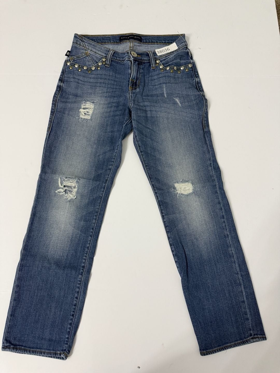 Rock & Republic Women’s Studded Distressed Medium Wash Denim Jeans