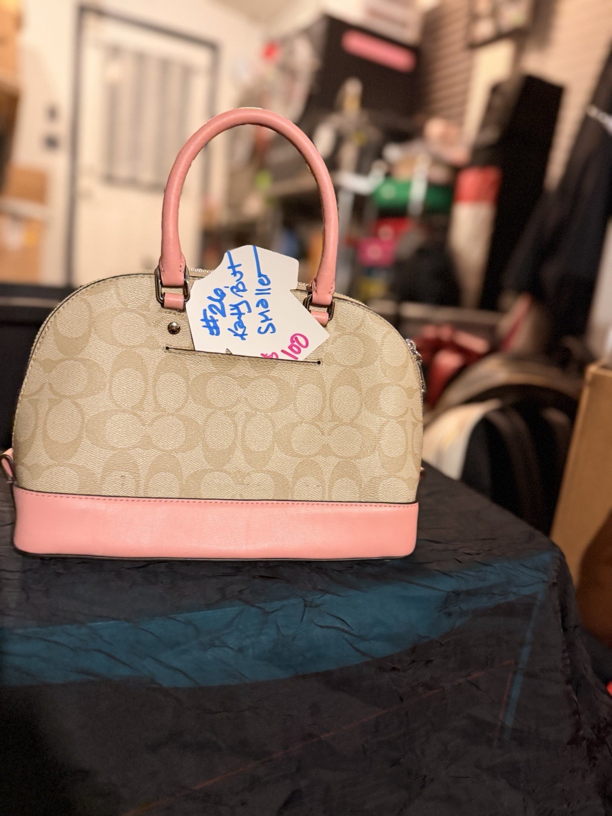 Coach Signature Small Dome Satchel Top Handle Zip Beige Pink Silver