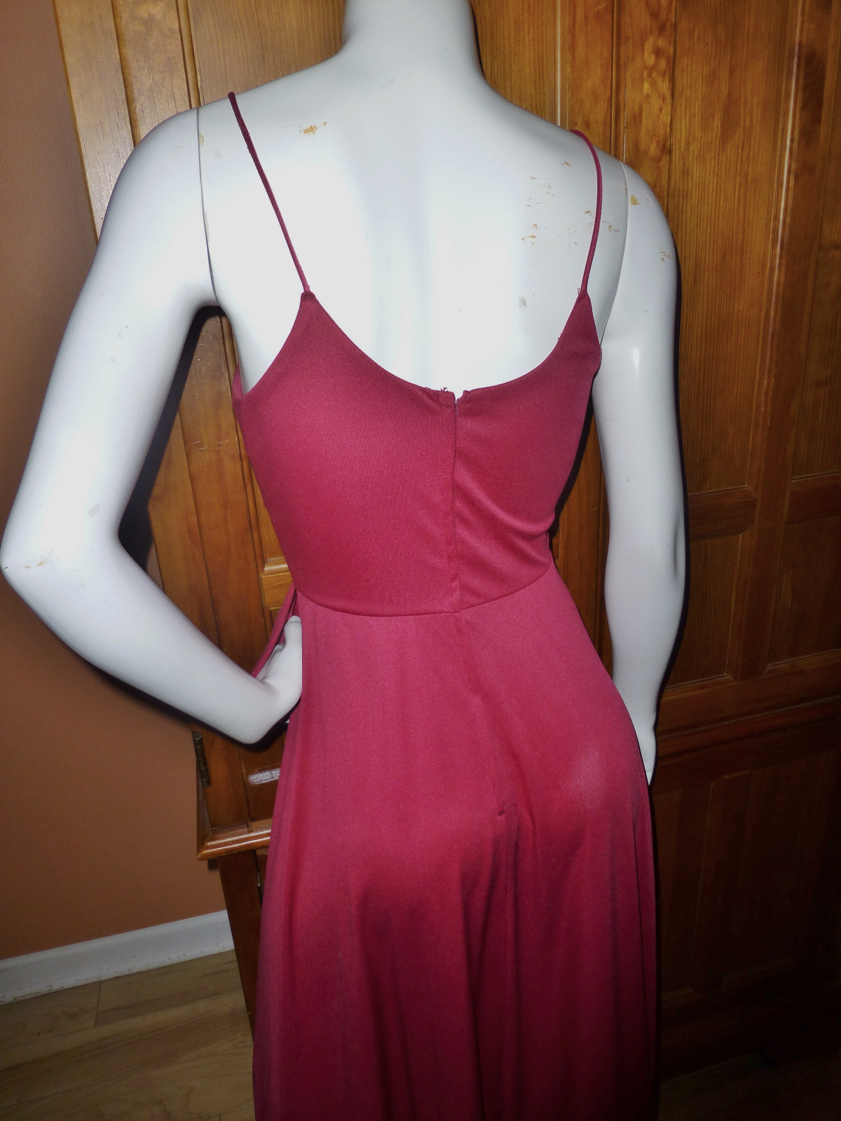 Vtg 70s Goddess Burgundy Silky Jersey Cascading Drape Evening Maxi DRESS Gown SM