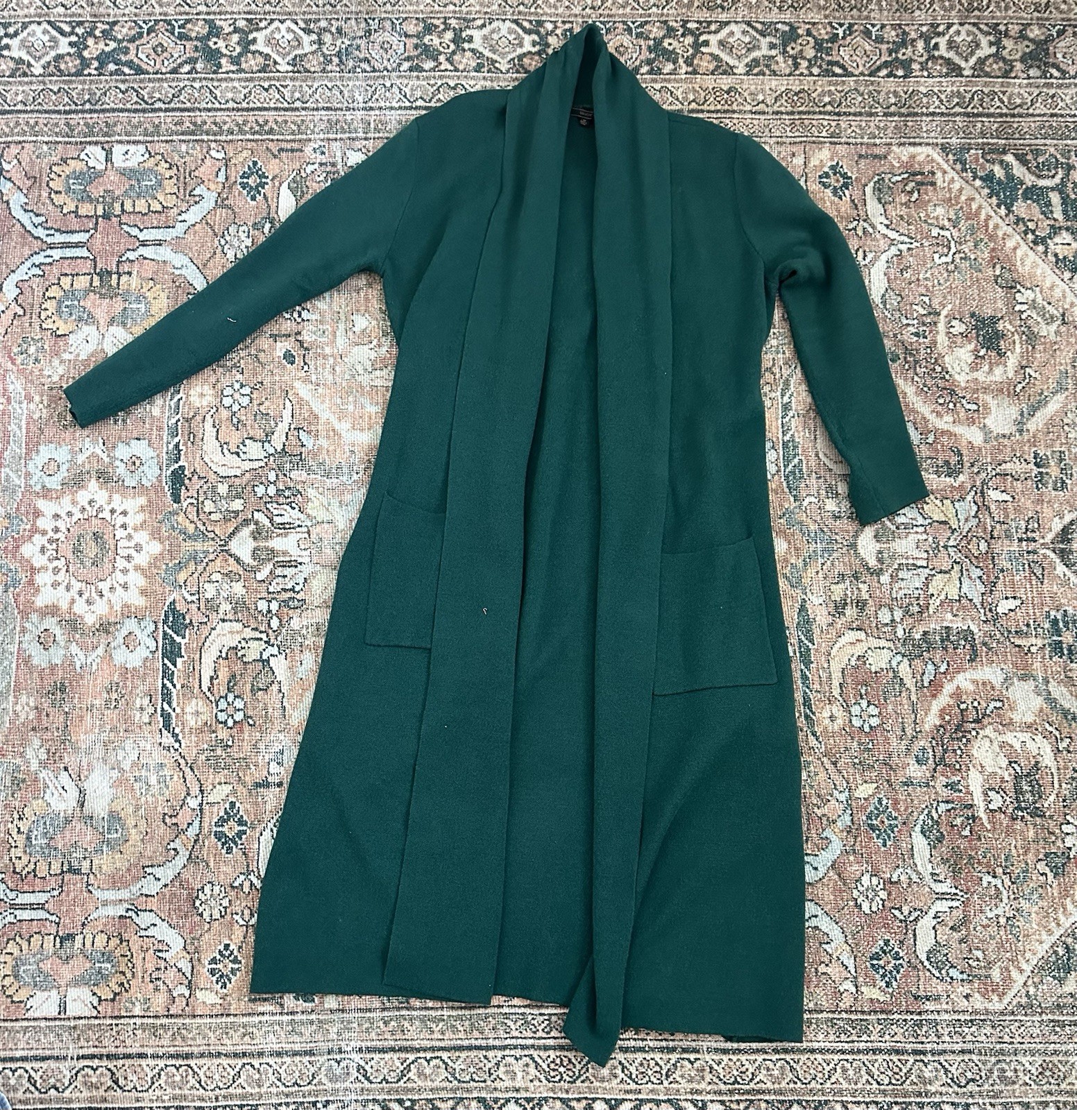 Maxsport Green Solid Knit Open Front Cardigan Sweater Pockets Long Sleeve M