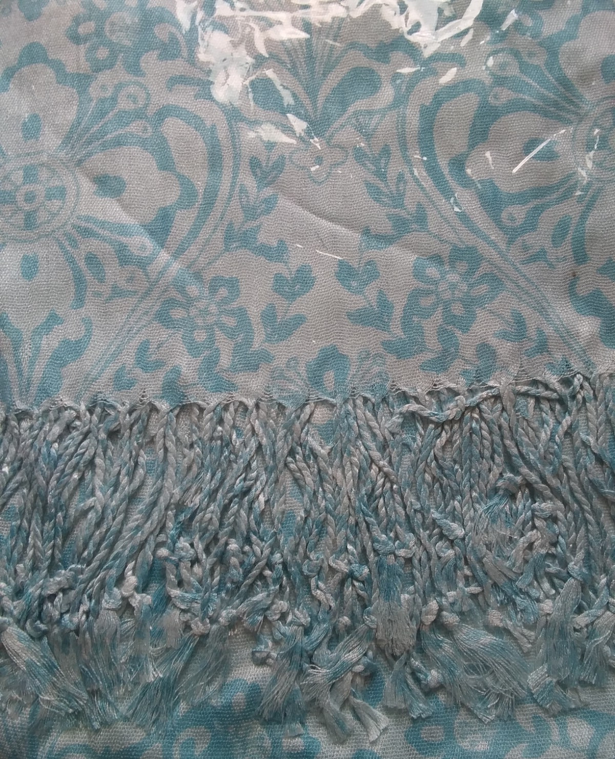 PRIVATE QUARTERS FLORAL SCARF/SHAWL/WRAP WITH TASSELS (AQUA BLUE) 26″ X 76″