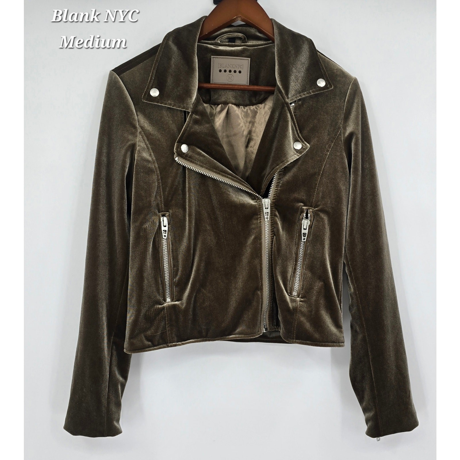 [BLANKNYC] for Anthropologie y2k whimsygoth Olive Velvet Moto Jacket – Size M