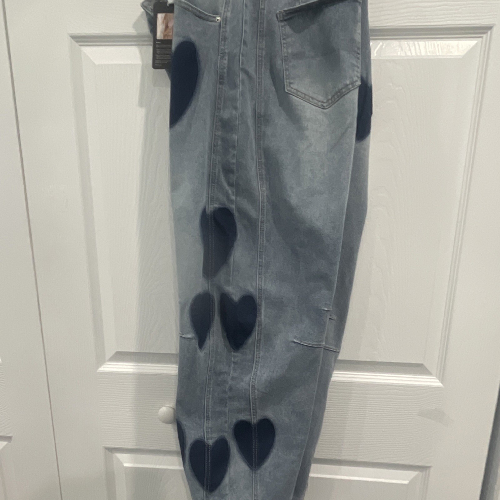 Chartou Women’s Blue Denim Heart Pattern Jeans, Button Closure, 5-Pocket, M