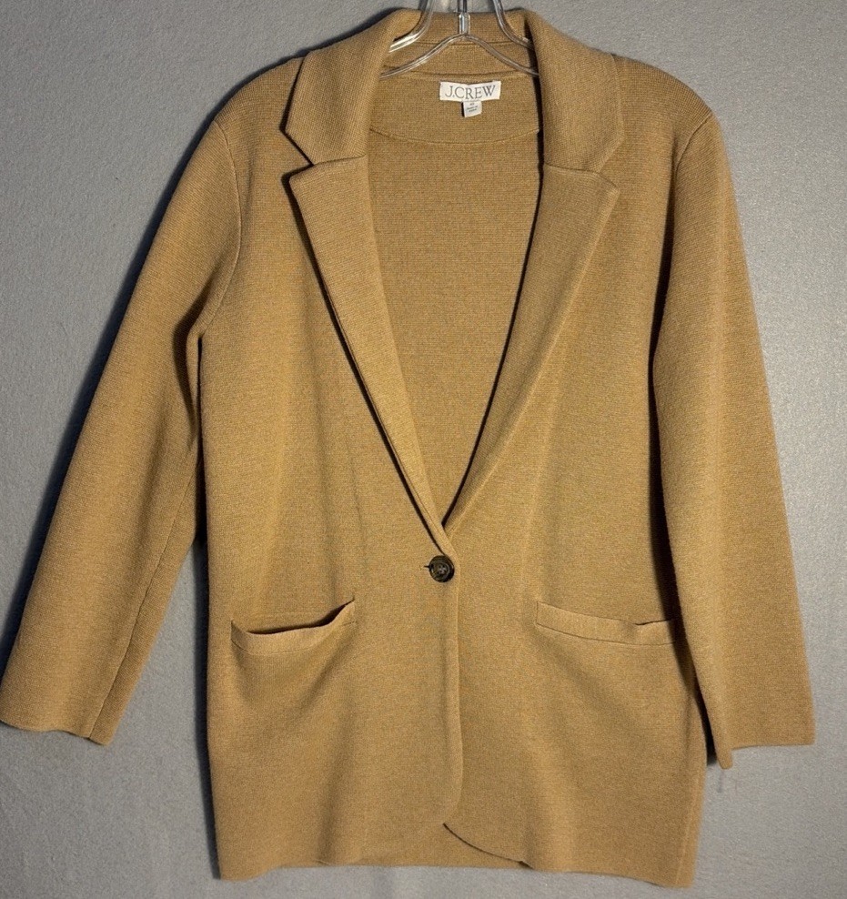 J. CREW Schoolboy Cotton Knit Sweater Blazer Jacket Size XS Tan Academia Preppy