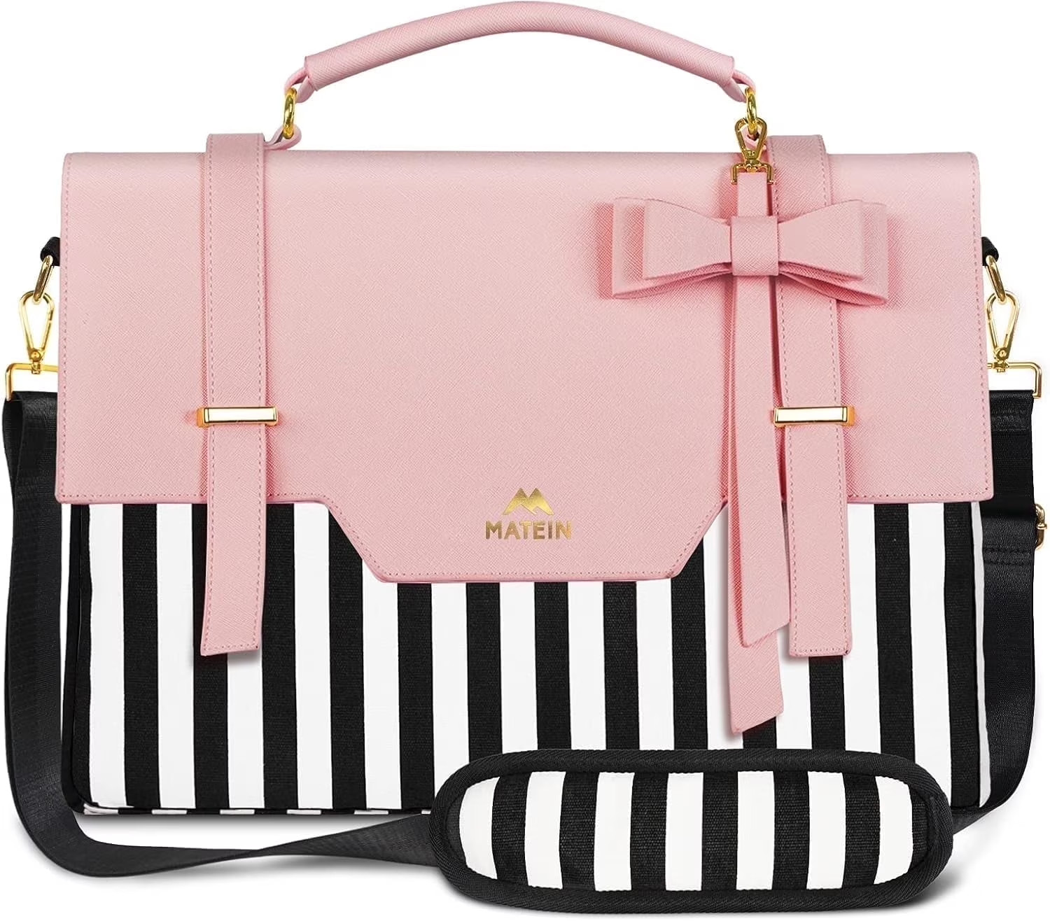 Laptop Tote Bag, 15.6 Inch PU Leather Crossbody Shoulder Handbag for Women, Pink