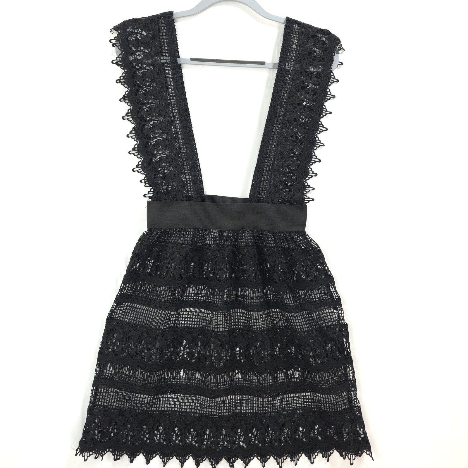 English Factory Black Lace Crochet Mini Pinafore Dress Women S Boho Romantic