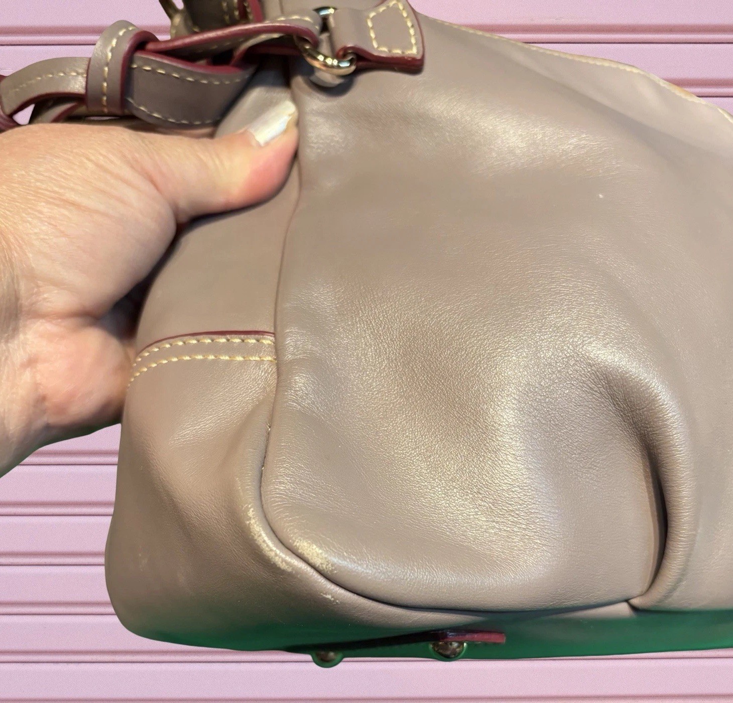 Dooney Bourke Elephant Gray Teagan Hobo Shoulder Bag Smooth European Leather
