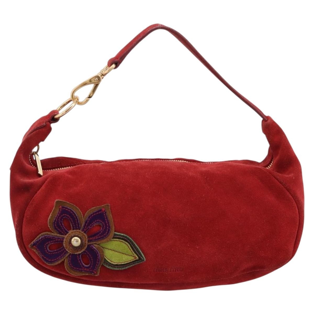 Miu Miu Shoulder Bag Suede Red Gold Auth 196448V