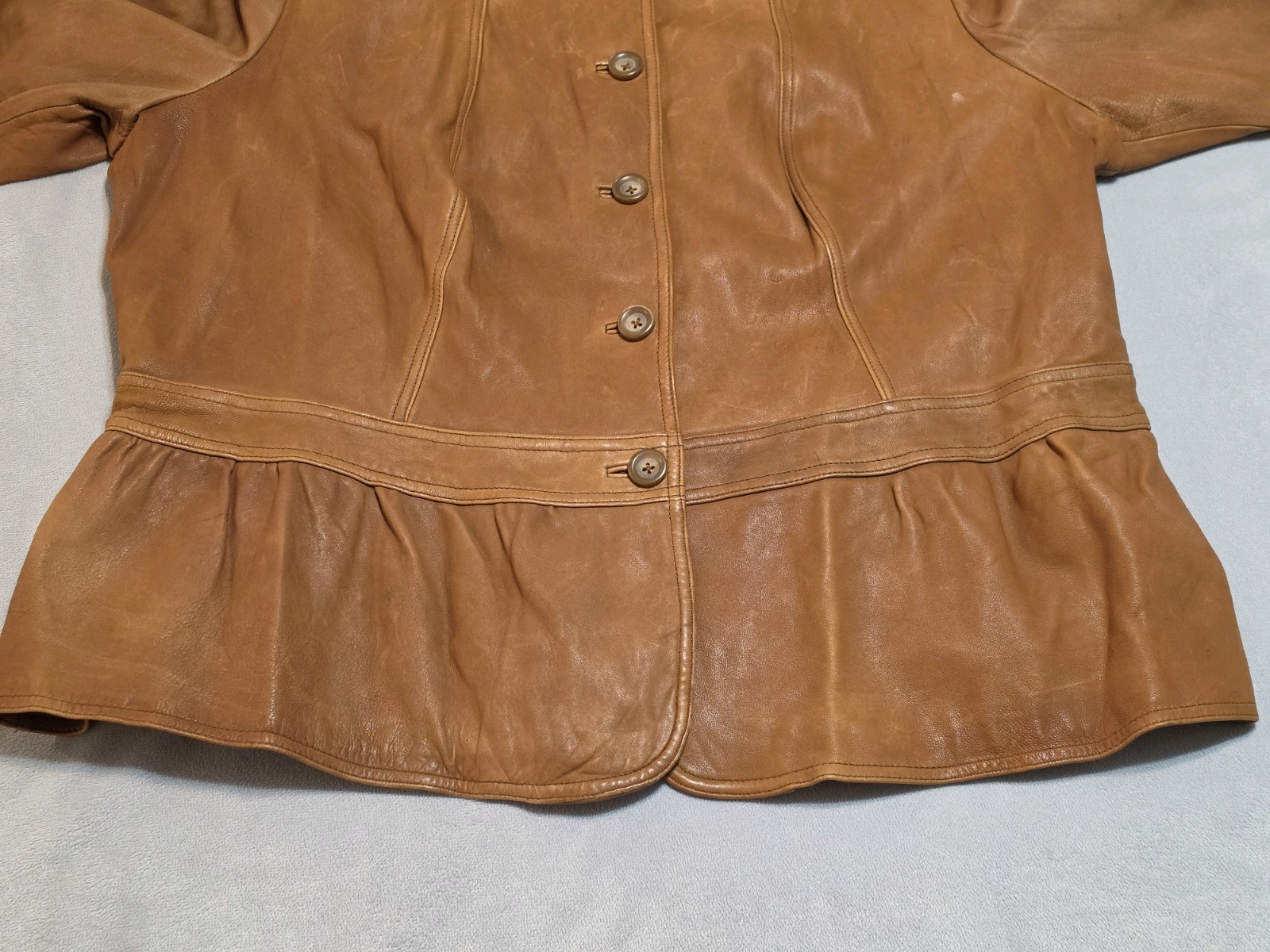 a.n.a Women’s Brown Genuine Leather Peplum Button Front Jacket Sz 1X NWT
