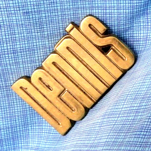 Dennis Belt Buckle Iconic 70s Cut Out Brass Name Vtg Baron Taiwan .QRT546
