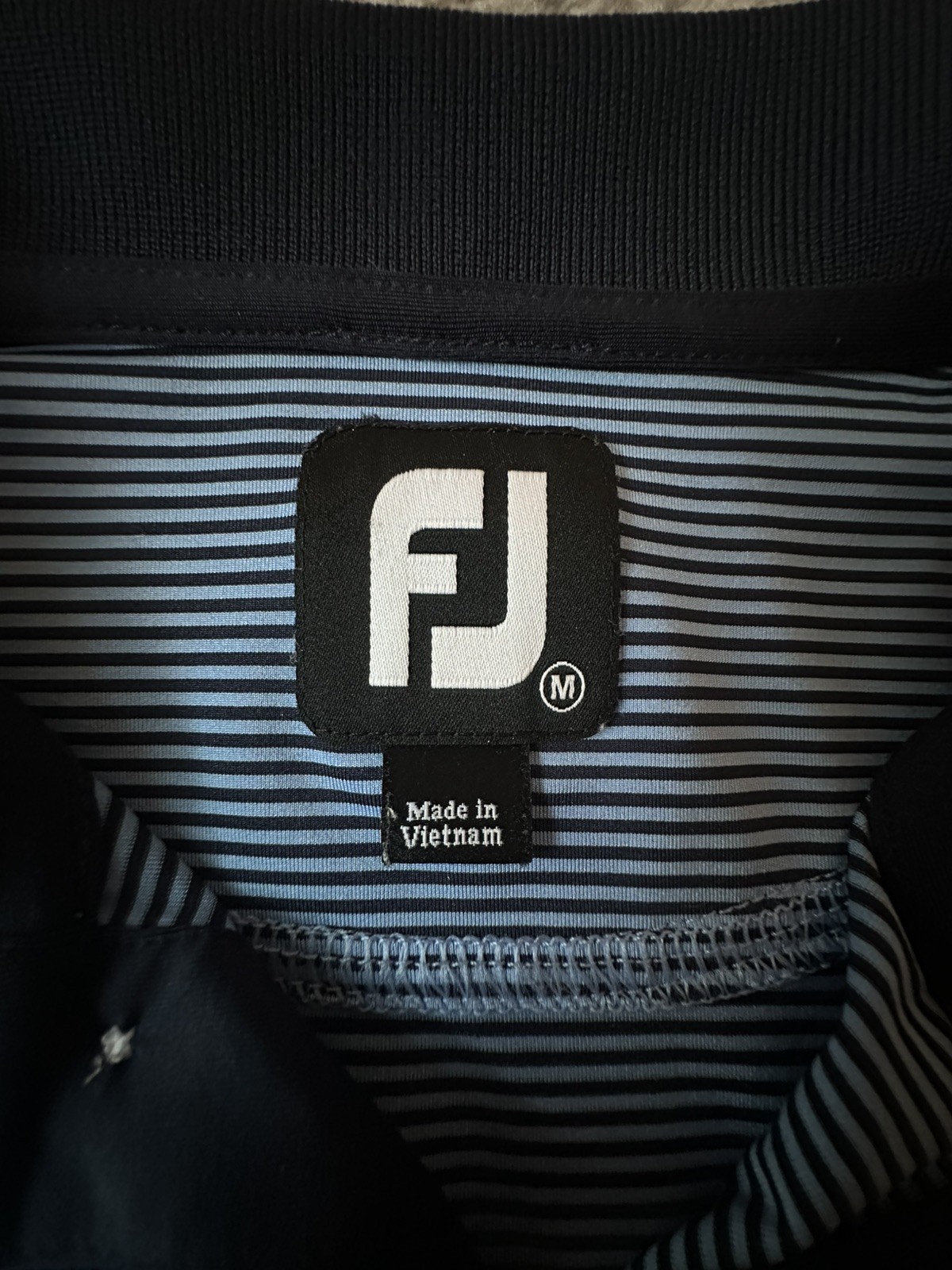Footjoy FJ Polo Performance Golf Shirt Mens Trump National Blue Striped Medium
