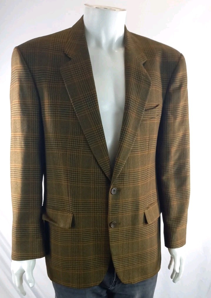 St Michael Vintage Mustard Prince of Wales Check Sports Jacket 42″ 107cm