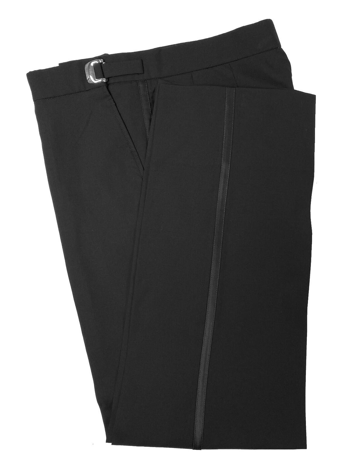 Men’s Black Tuxedo Pants Flat Front with Satin Stripe 32 Waist 32 Length