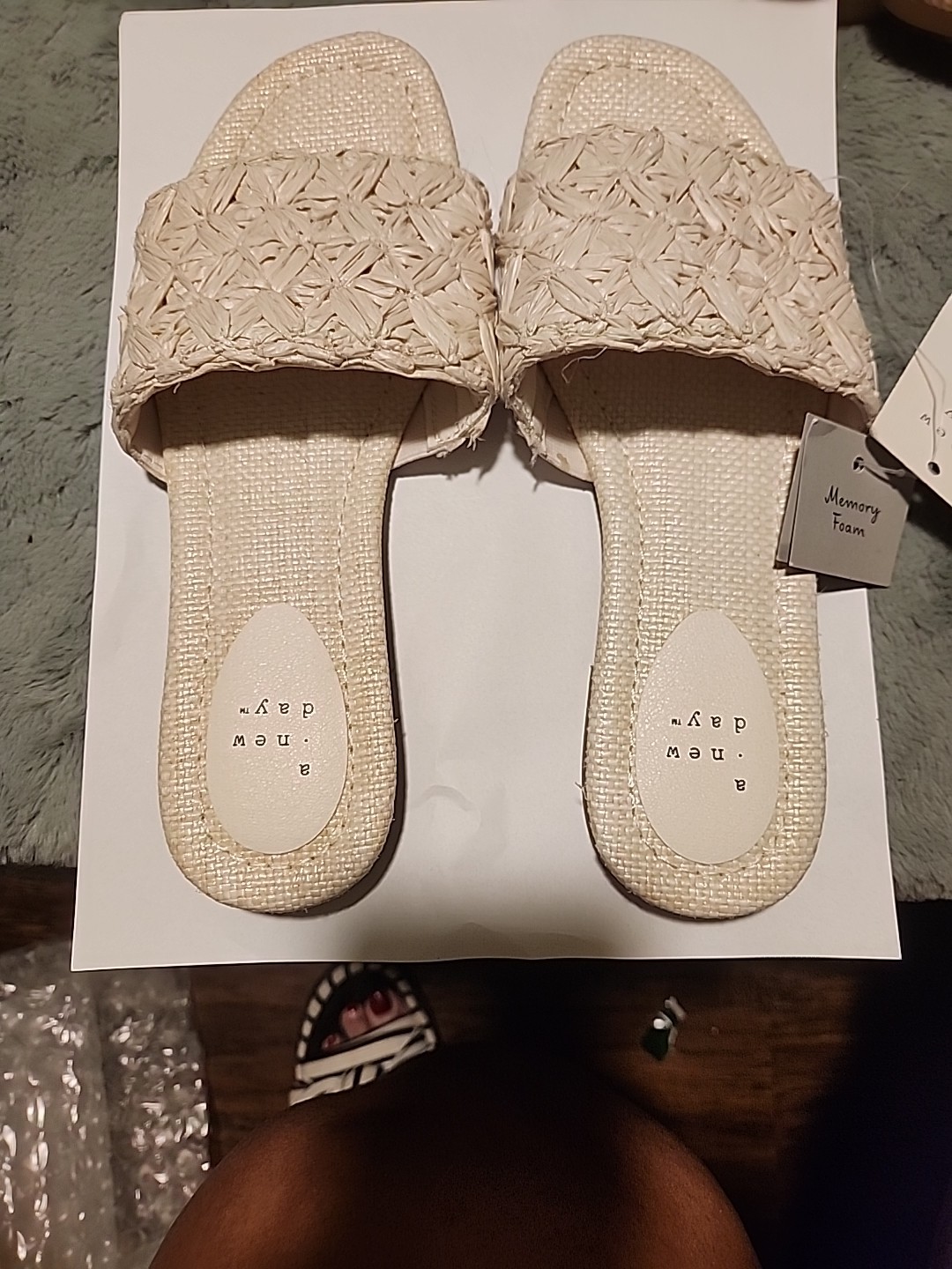 NEW A New Day Women’s Luisa Raffia Slide Sandals w/ Memory Foam Insoles Size 6.5