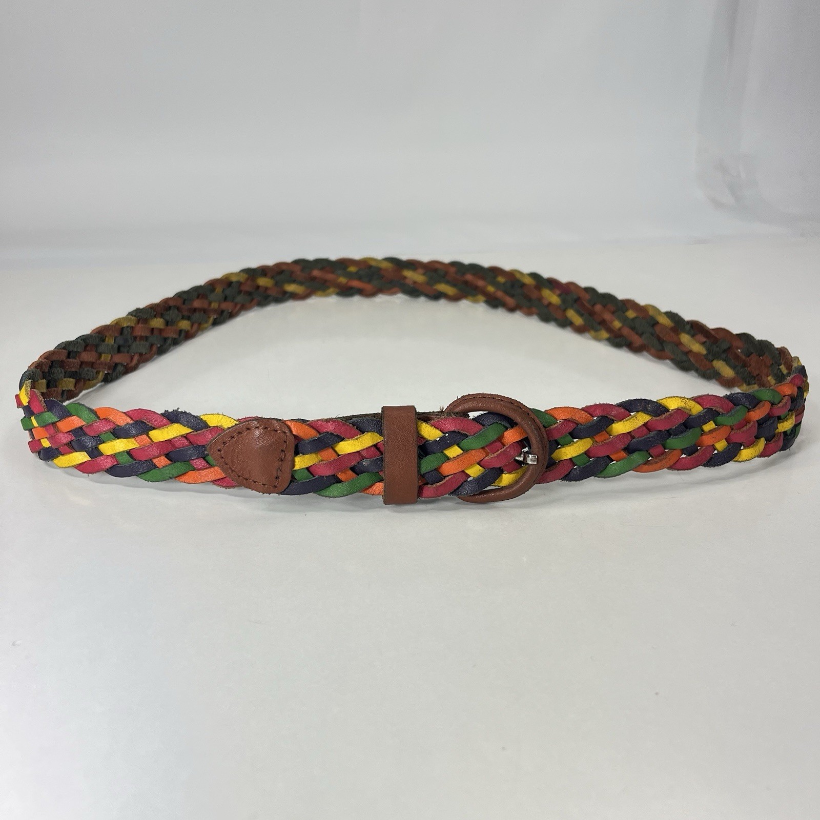 Colorful Worn Leather Braided Belt – Women’s Size 34