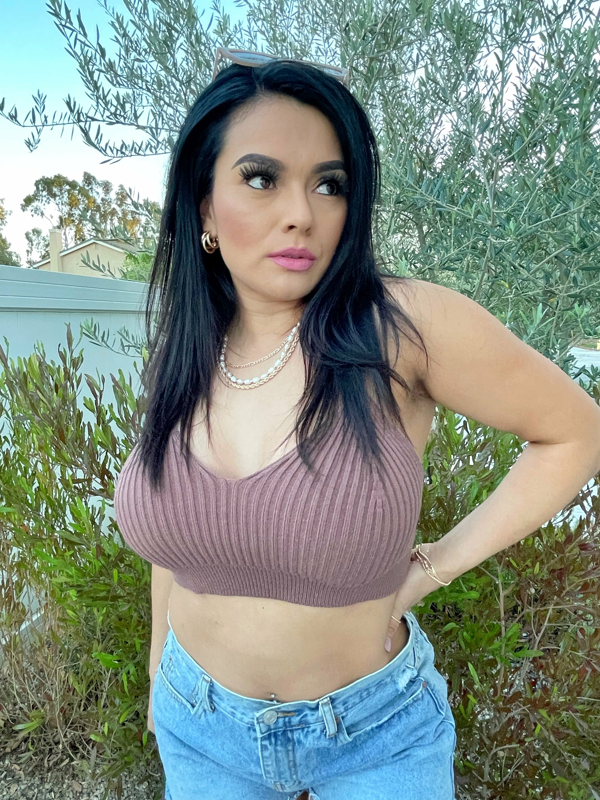 Ribbed Cropped Cami Top – Brown