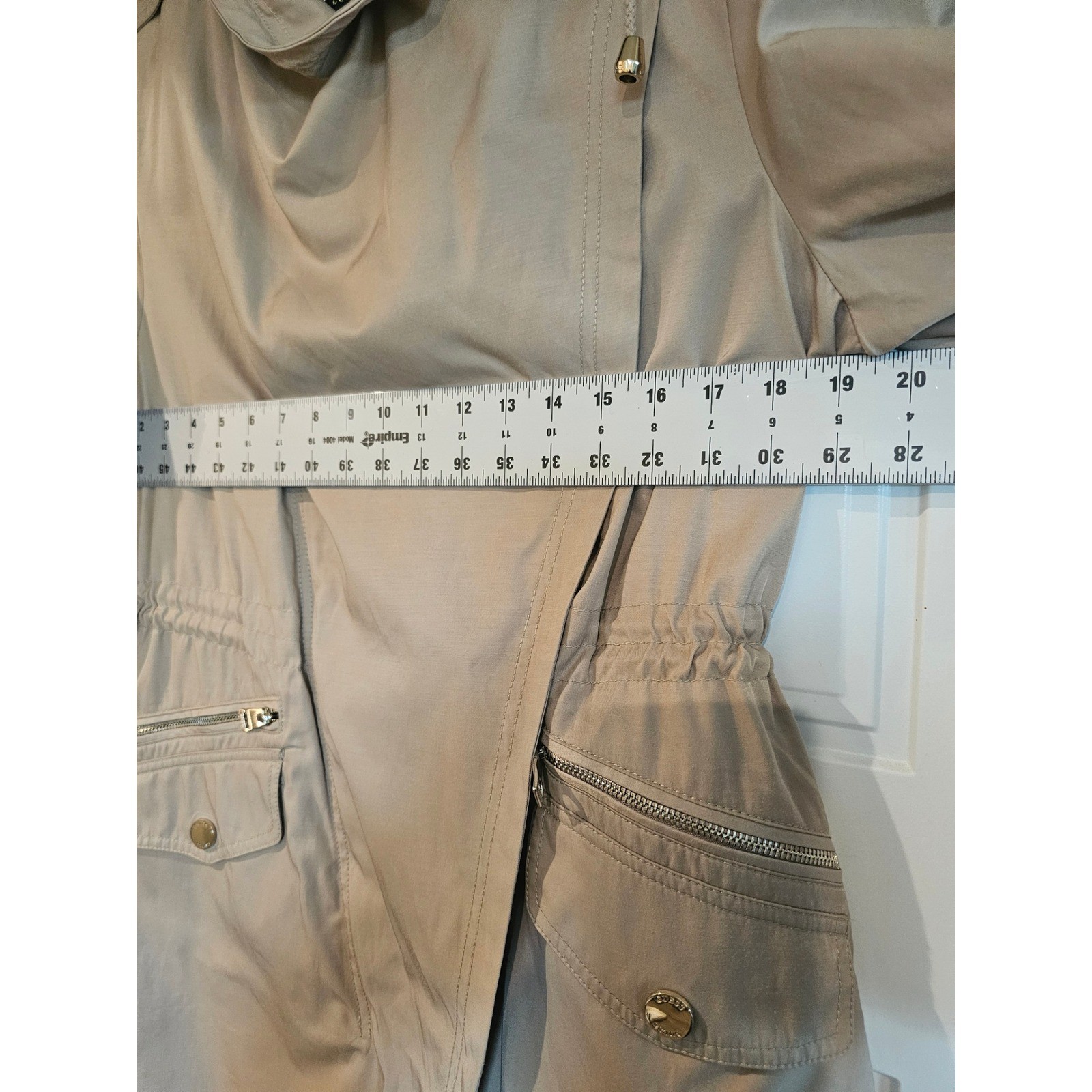 GUESS Los Angeles Womens Tan Draped Trench Jacket Drawstring Waist Beige Coat