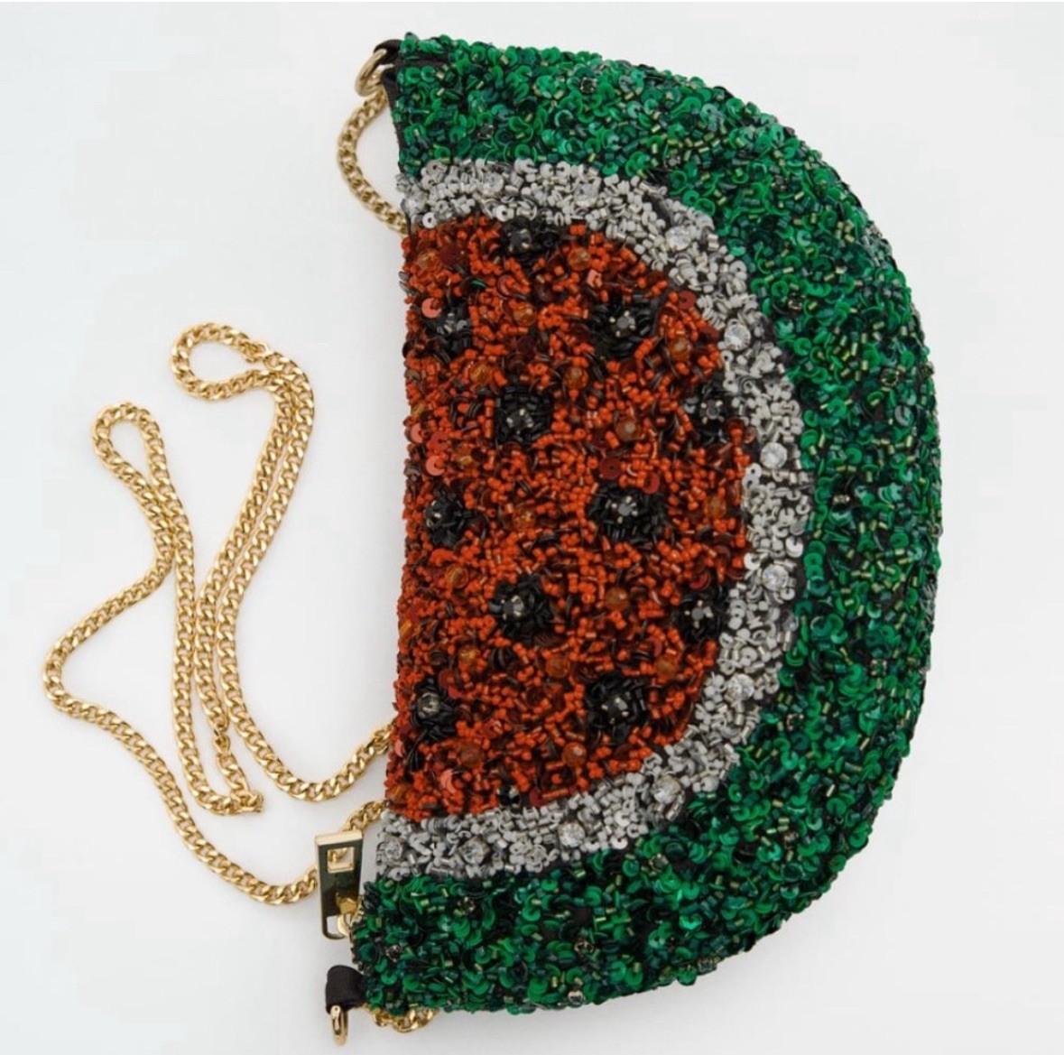 ZARA Watermelon Red Green Sequin Beaded Embroidered Jewel Handbag Crossbody Bag