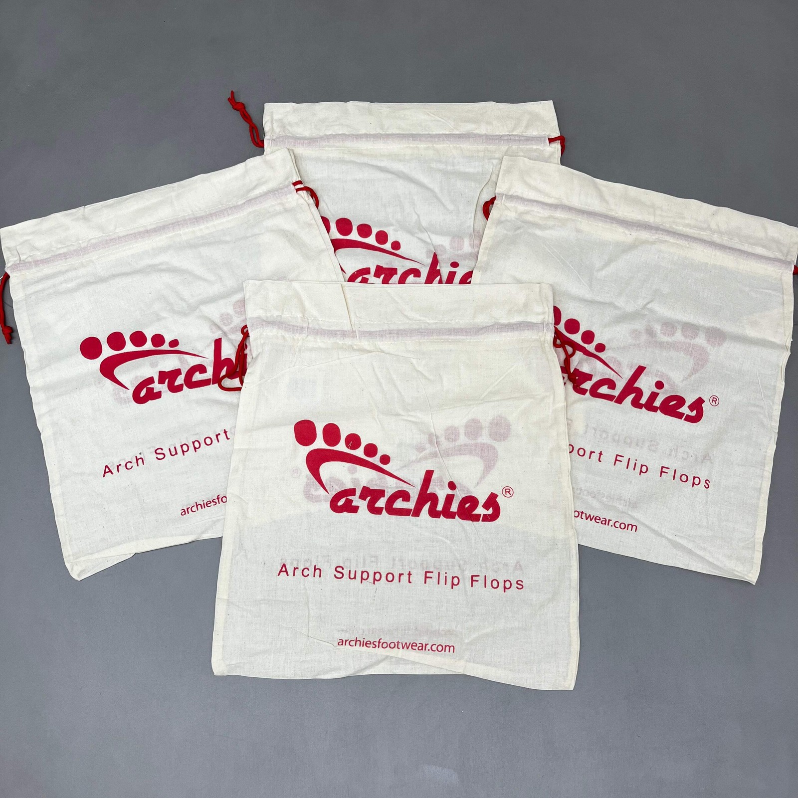 ARCHIES 4-PACK! Cotton Carry Bags for Footwear Flip Flop Sandals 17″x14″ Tan (Ne