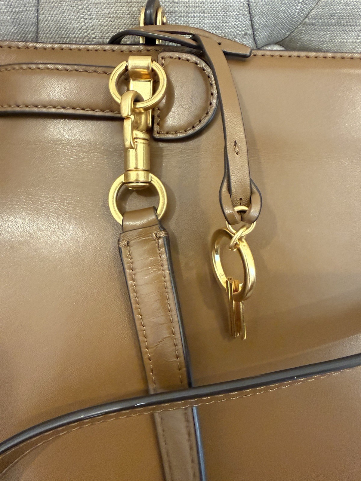 Tory Burch Lee Radziwill Leather Top Handle Satchel-Large in Moose w gold HW