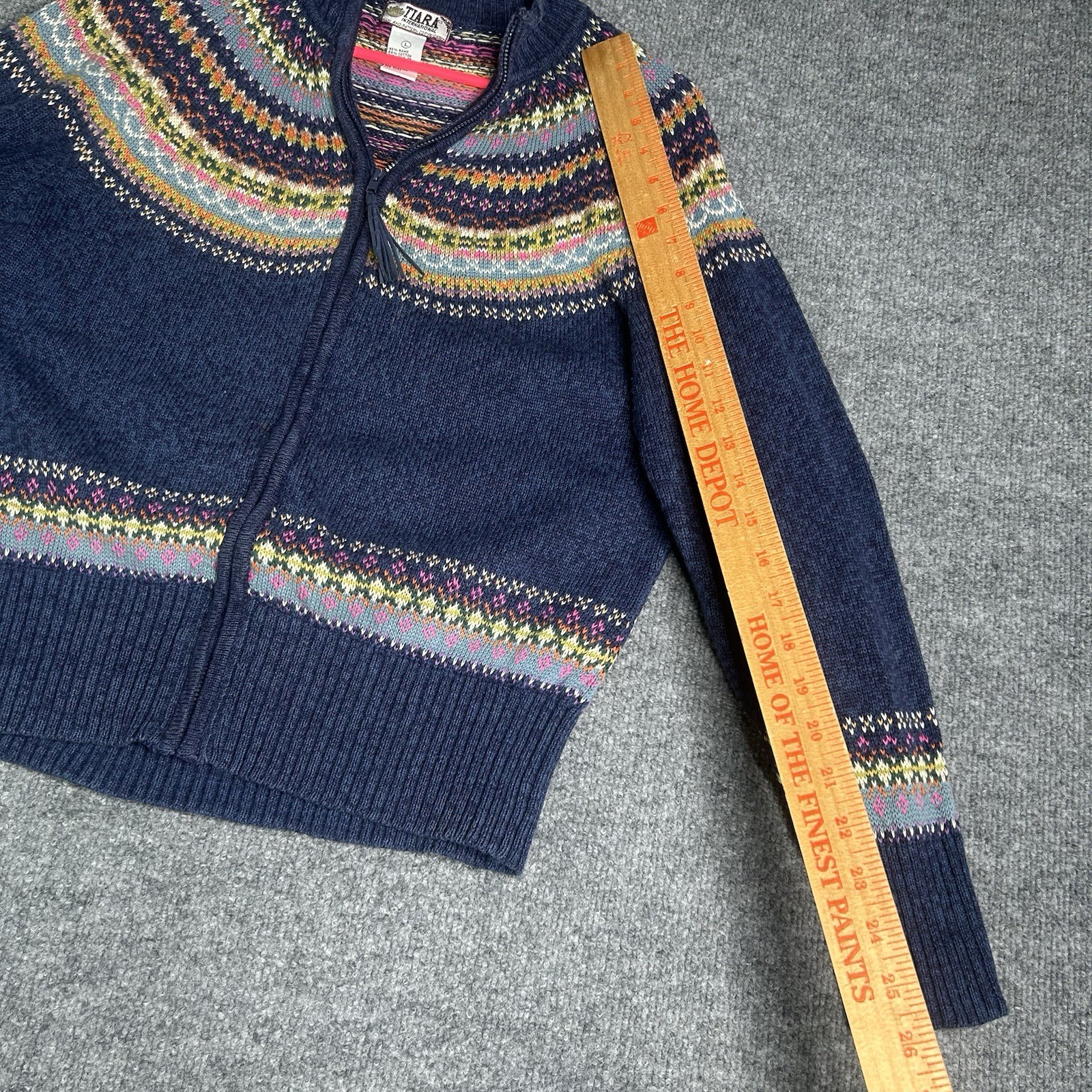 Tiara International Full Zip Knit Cardigan Size Large Multicolor Fair Isle