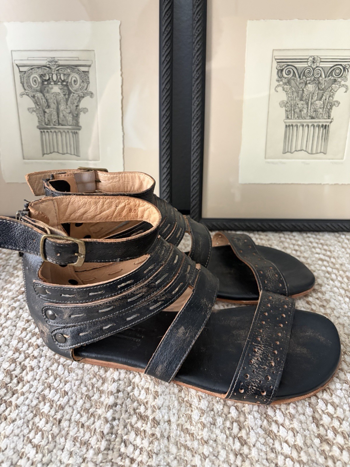 Bed Stu Artemis Style Leather Sole Sandals Black/Brown Gladiator Size 9