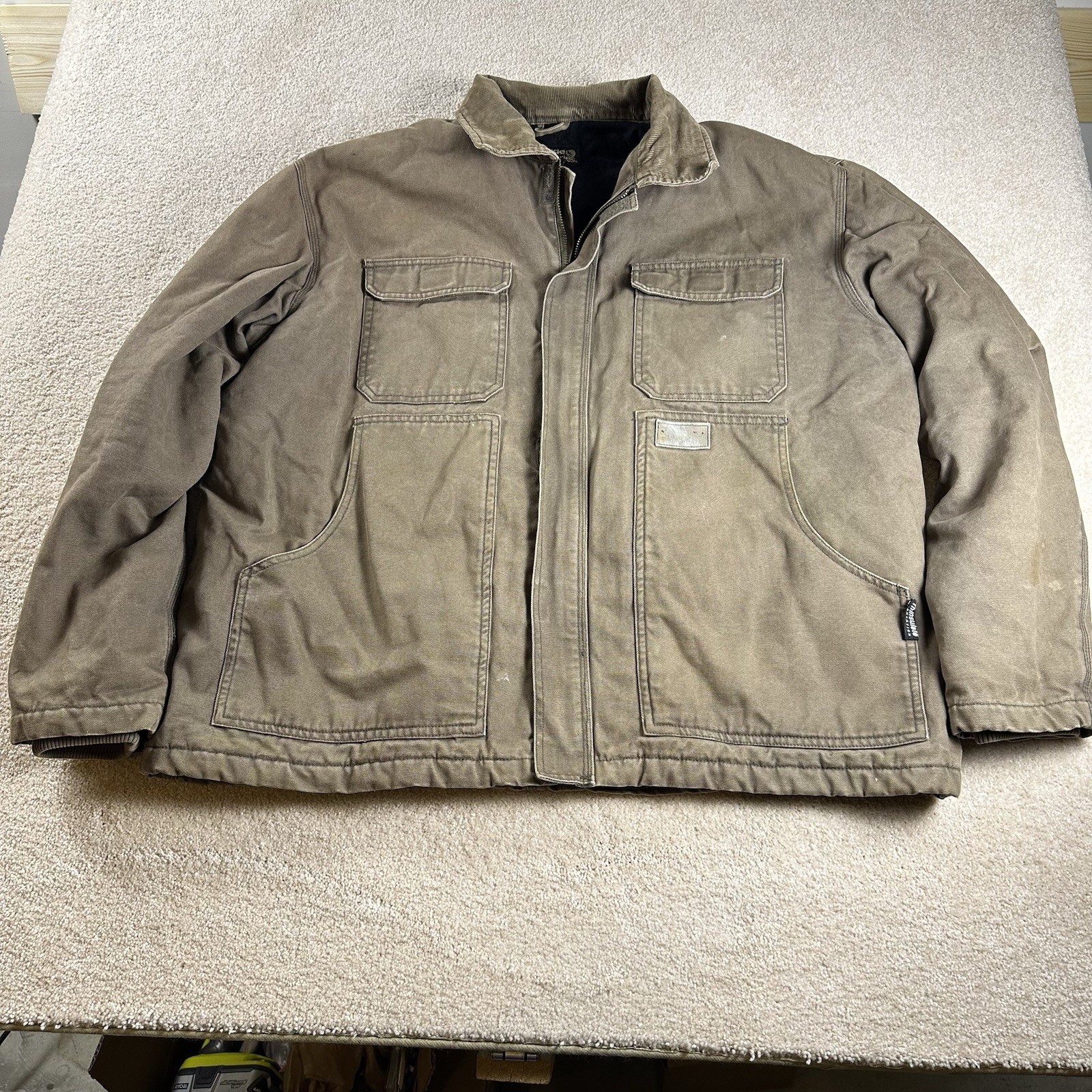 Guide Series Jacket Mens XL Tan Quilted Lined Canvas Coat Heavy Zip Pockets Vtg