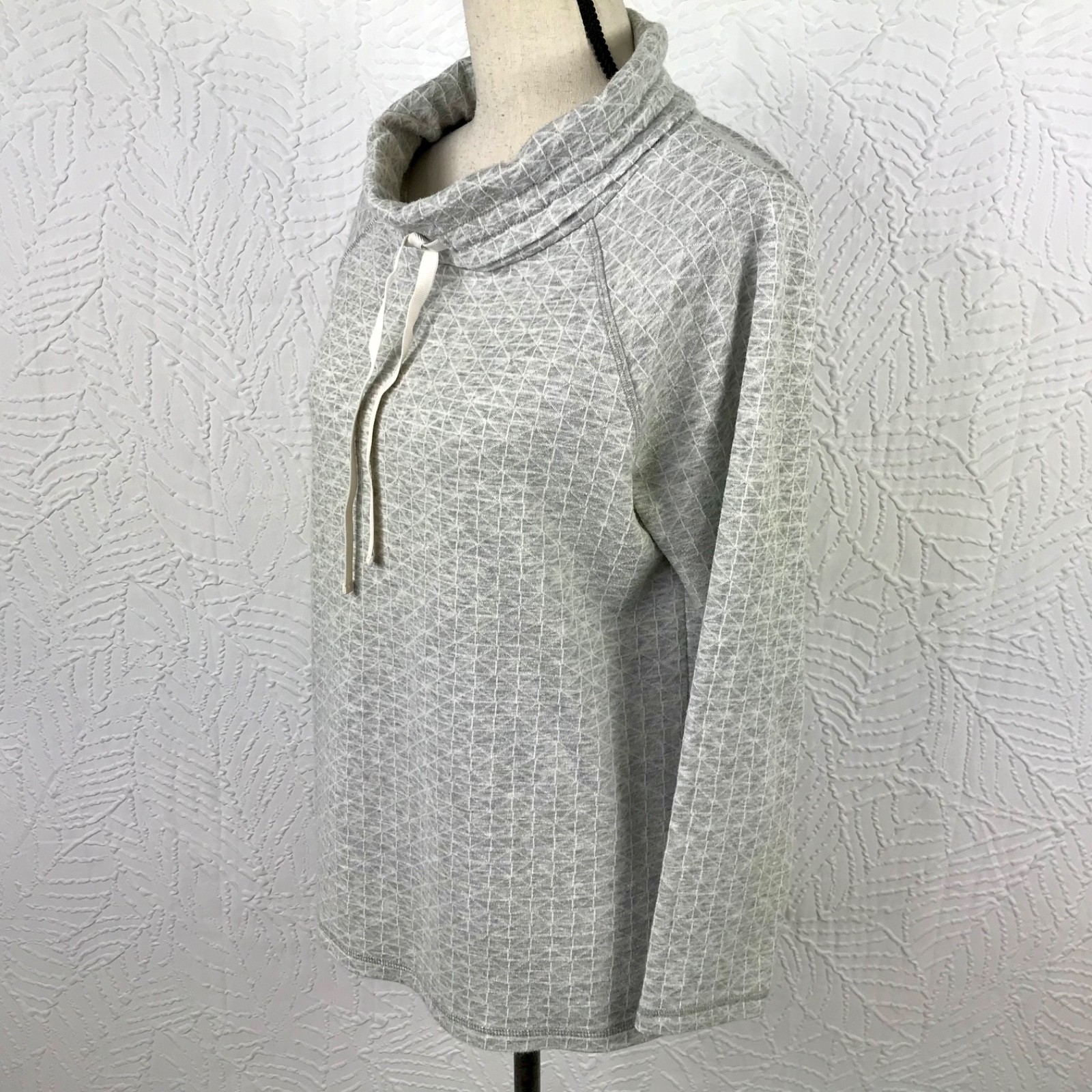 T By Talbots Womens Top Tunic Sweater Sweatshirt M Gray Cowl Neck Drawstring