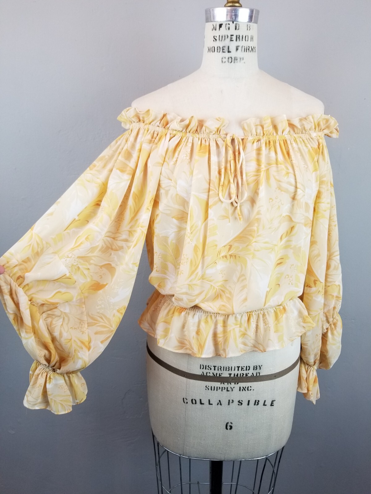 Vici Women’s Small Sunshine Yellow Off the Shoulder Blouse Voluminous Sleeves