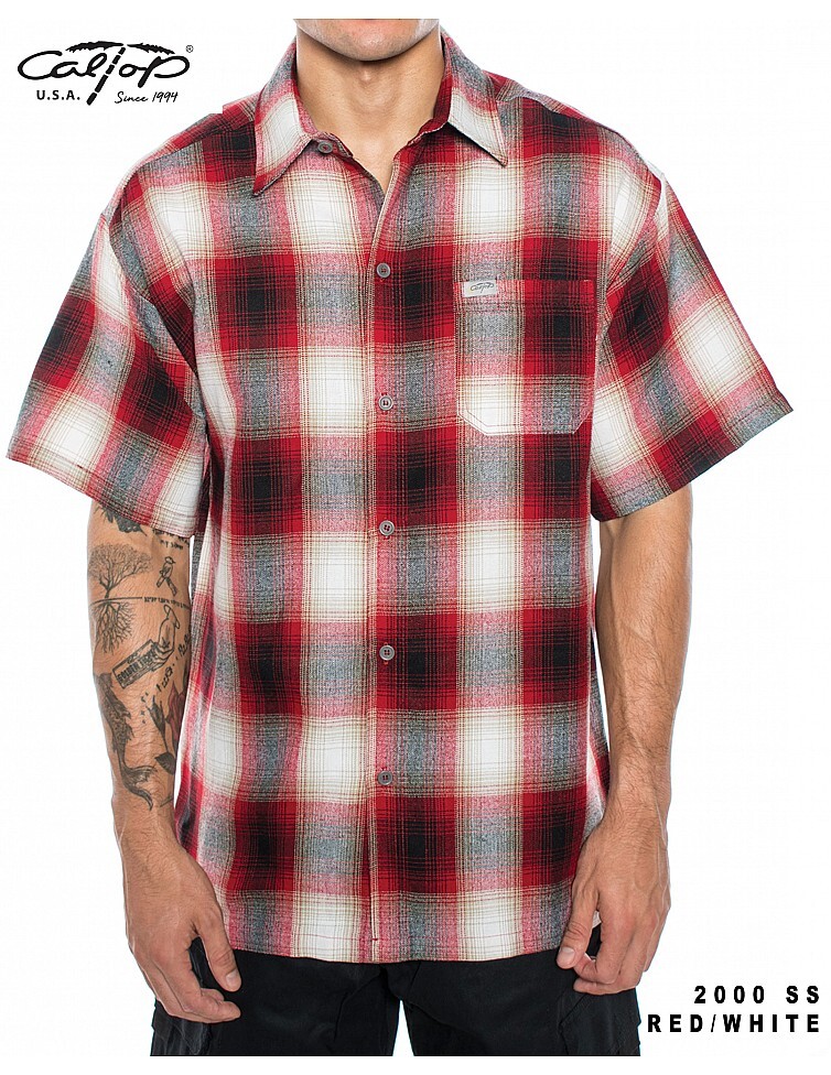 CALTOP OLD SCHOOL FLANNEL VETERANO SHORTSLEEVE SHIRT PLAID SM-5X GANGSTER