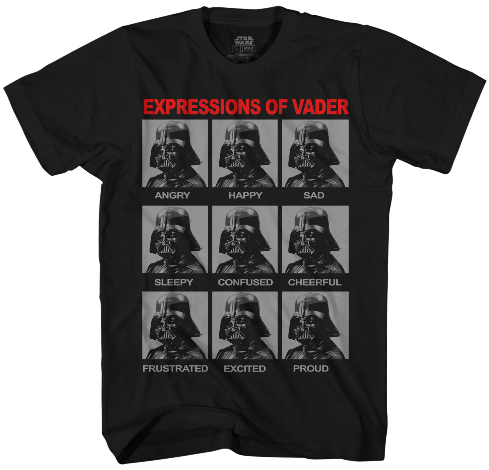 Star Wars Darth Vader Expressions Youth Boys Black T-shirt New