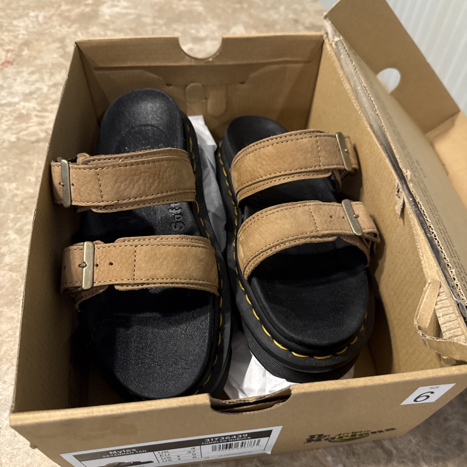 Dr Martens MYLES Savannah Tan Sandal Tumbled Nubuck 31736439 Womens Size 6