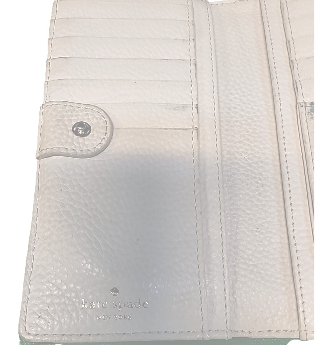 Kate Spade Pebble Leather Wallet Credit Cards White Black Lining Bill Fold