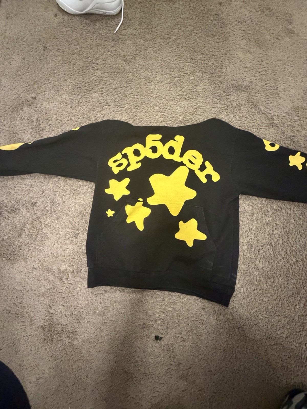 sp5der Black Pullover Hoodie Yellow Spider & Stars Graphic Logo, Unisex S