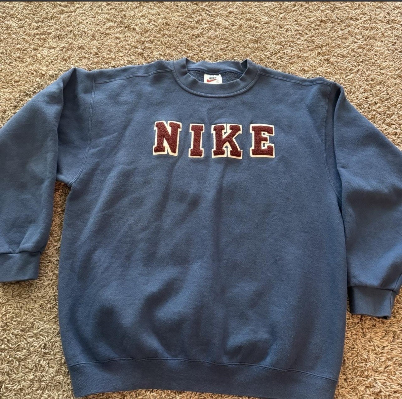 VINTAGE Nike Sweatshirt Men Large Blue Red Crew Neck Spell Out Made In USA 90s