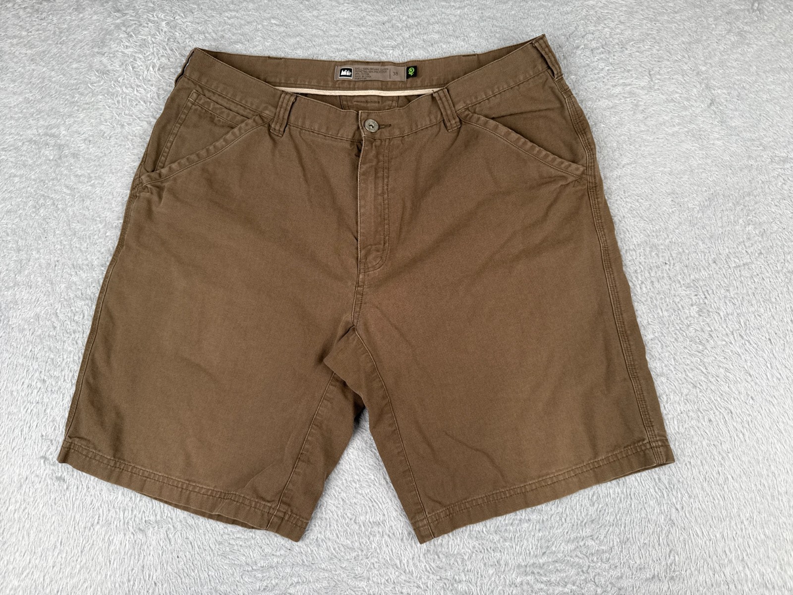 REI Shorts Men 38 Brown Chino 100% Cotton Duck Fabric Hiking Camping 35×10